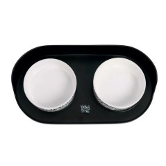 Bols en céramique 450 ml de la gamelle double surélevée M-Pets Urban Style Noir & Blanc, design graphique