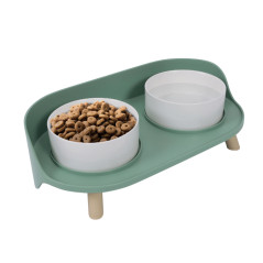 M-pets Gamelle Double surélevée pour le confort et protection du coup - 450ml - vert pastel