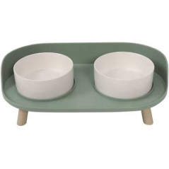 Double Gamelle surélevée en céramique pour chiens - 450ml - vert pastel