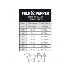 Tableau tailles imperméable harnais Milk& Pepper Tarka