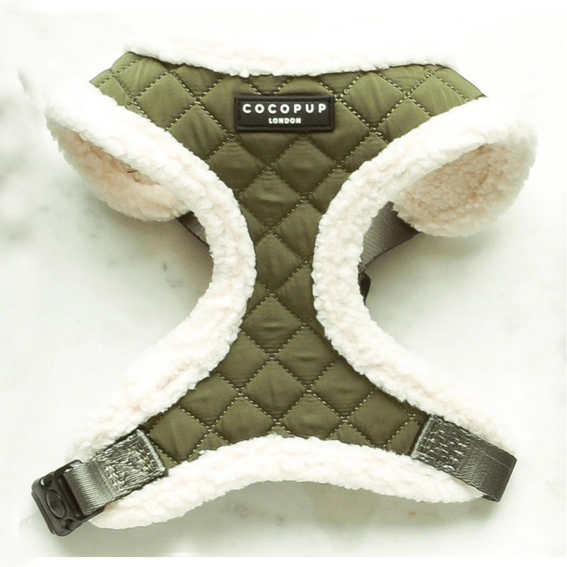 Harnais Cocopup matelassé kaki doublé en fausse fourrure blanche