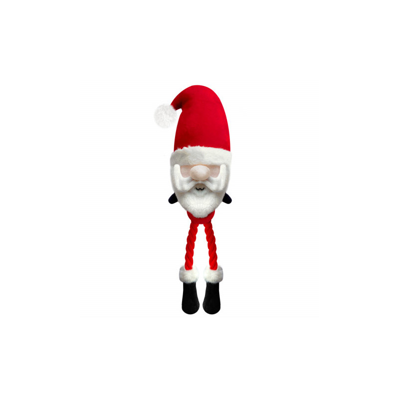 Jouet Daddy Père Noël pour chien 32 cm – doudou en peluche douce avec jambes en cordage rouge