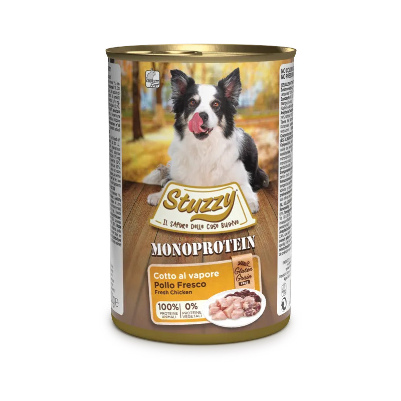 Stuzzy Monoprotein Poulet 400g sans gluten pour chien sensible, pâtée humide à une seule protéine animale