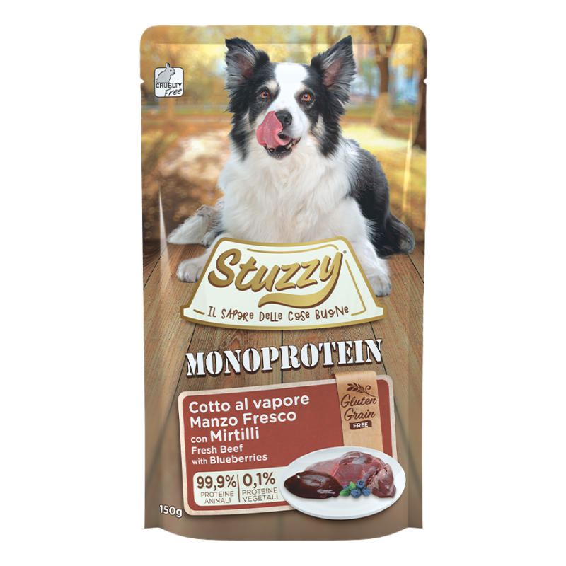 Stuzzy Monoprotein Dinde & courgette 150 g pour chien sensible, sachet de nourriture humide sans gluten