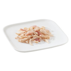 Morceaux de poulet et bœuf en gelée Schesir pour chien, complément humide 150 g dans l’assiette