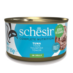 Boîte Schesir chat thon en gelée 50 g, nourriture humide complète à base de filets de thon