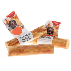 Roll à mâcher naturel au poulet et collagène pour chien, snack plus souple et plus digeste que le cuir brut