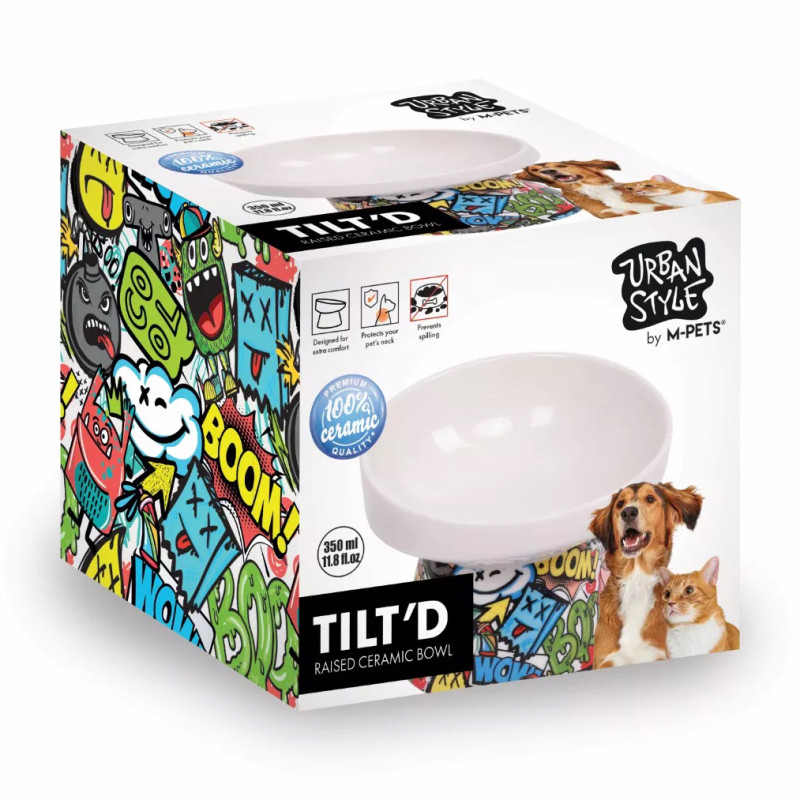 Bol surélevé et incliné M-Pets TILT’D en céramique pour chien et chat, collection Urbanstyle multicolore Bol surélevé et incliné M-Pets TILT’D en céramique pour chien et chat, collection Urbanstyle multicolore