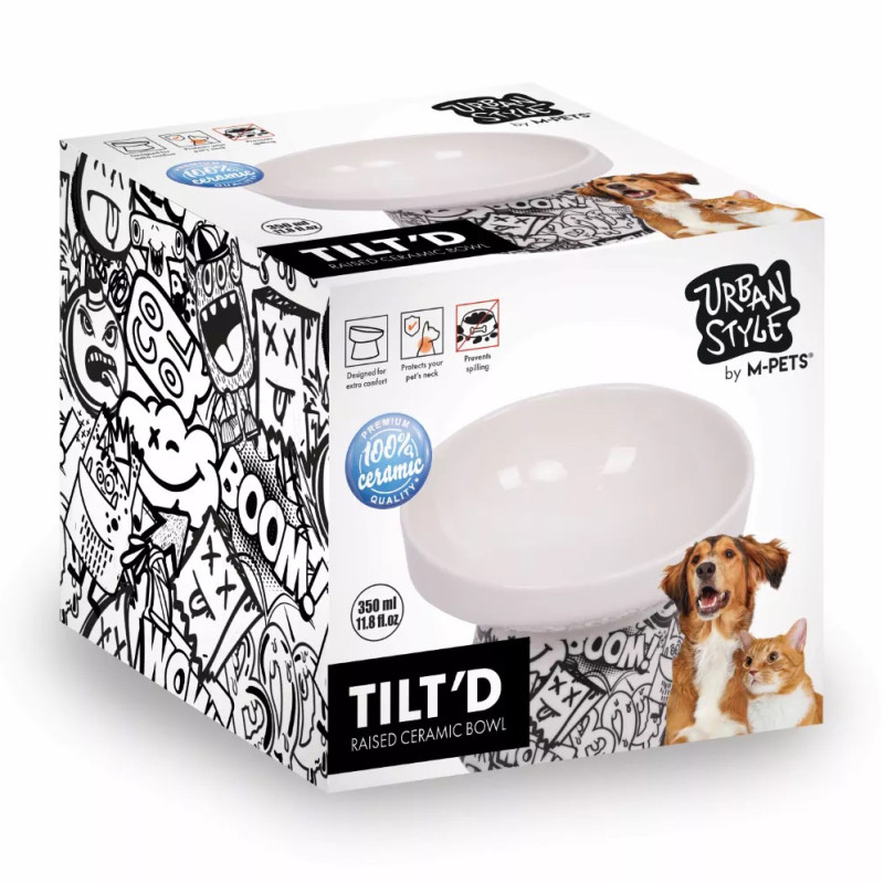 Bol M-Pets TILT’D Urban Noir & Blanc, gamelle surélevée et inclinée en céramique pour chien et chat