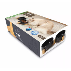 Bols en céramique noirs M-Pets Opera sur support en bambou, station repas design