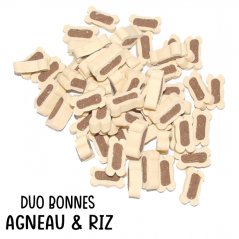détail duo bones agneau riz pour chien friandise naturelle